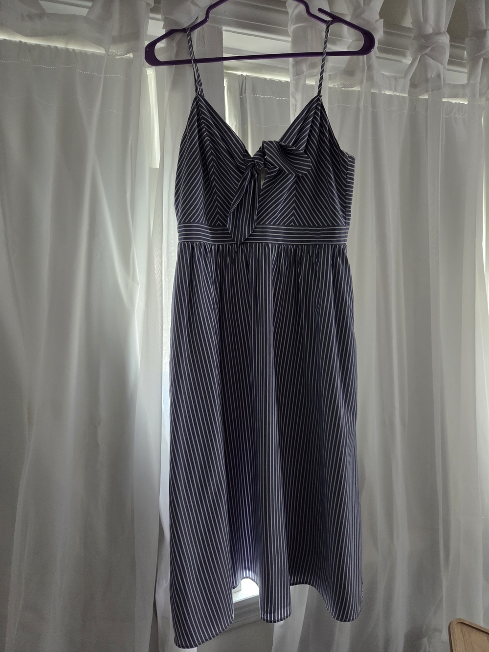 Striped Navy and White Spaghetti Strap Midi Dress